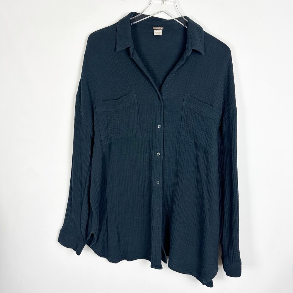 Magaschoni Organic Cotton Black Gauze Button Down XL